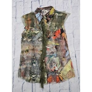 Kadra Paris WOMENS SIZE 2 Shirt Sheer Floral Sleeveless Button Blouse